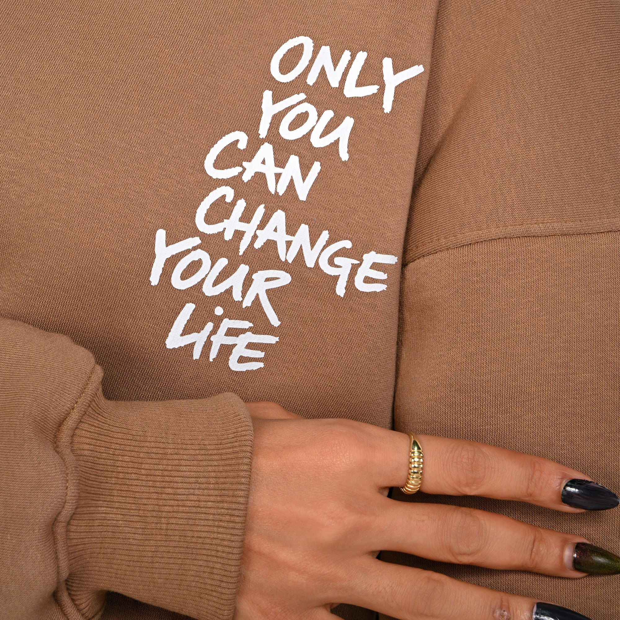 Only you can change your life-unisex mocha brown hoodie