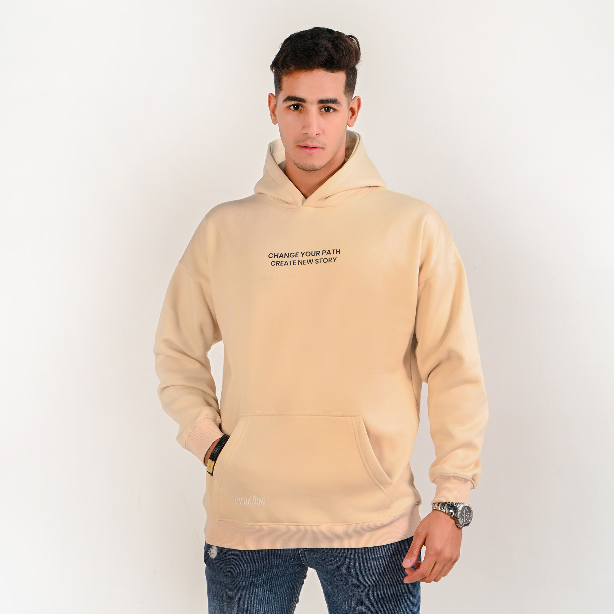 Change your path-unisex cream beige hoodie - صورة إضافية