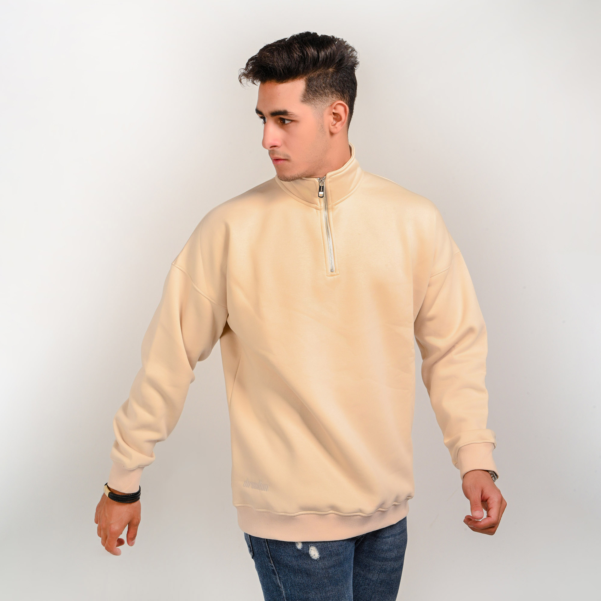 Unisex Cream Beige Quarter-Zip