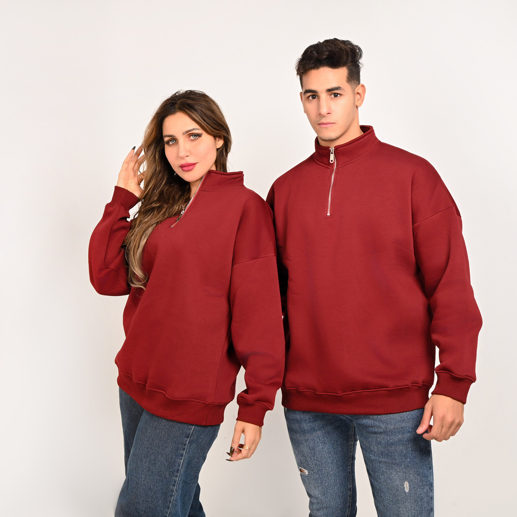 Unisex Burgundy Quarter-Zip - صورة إضافية