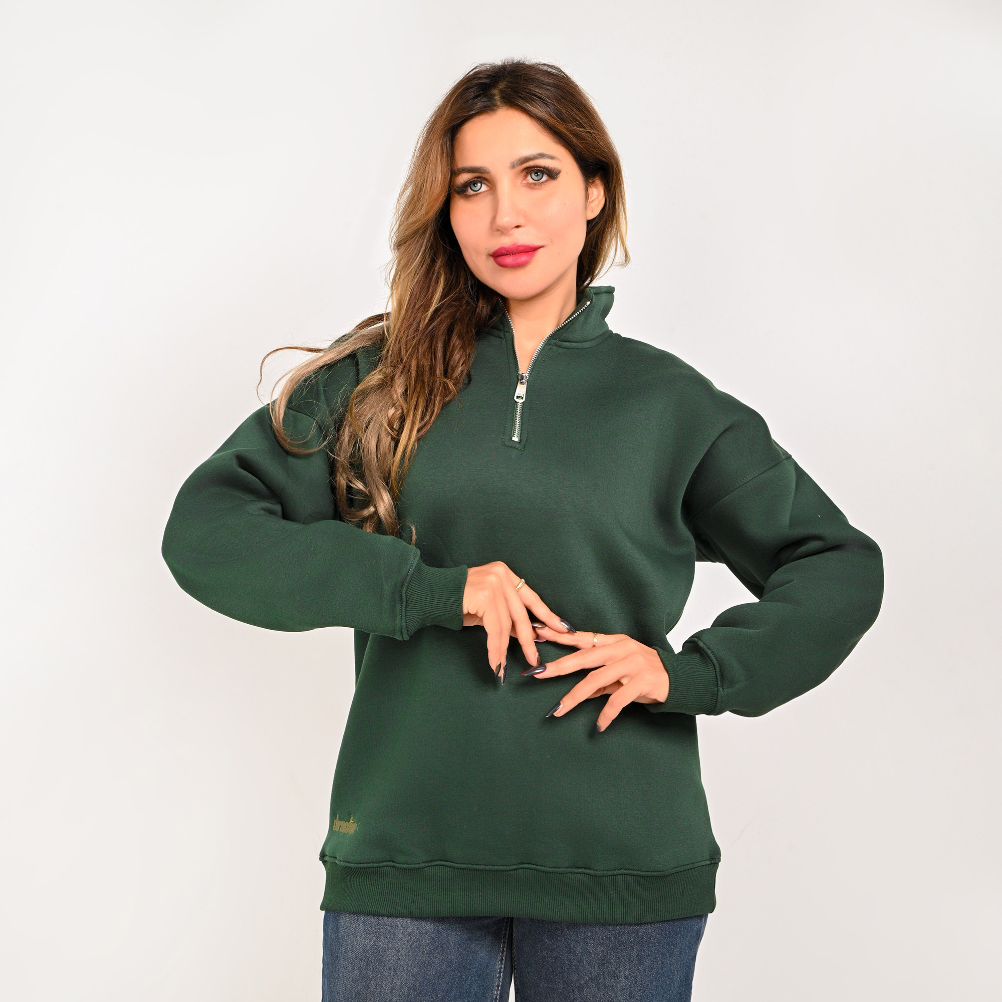 Unisex Dark olive green Quarter-Zip