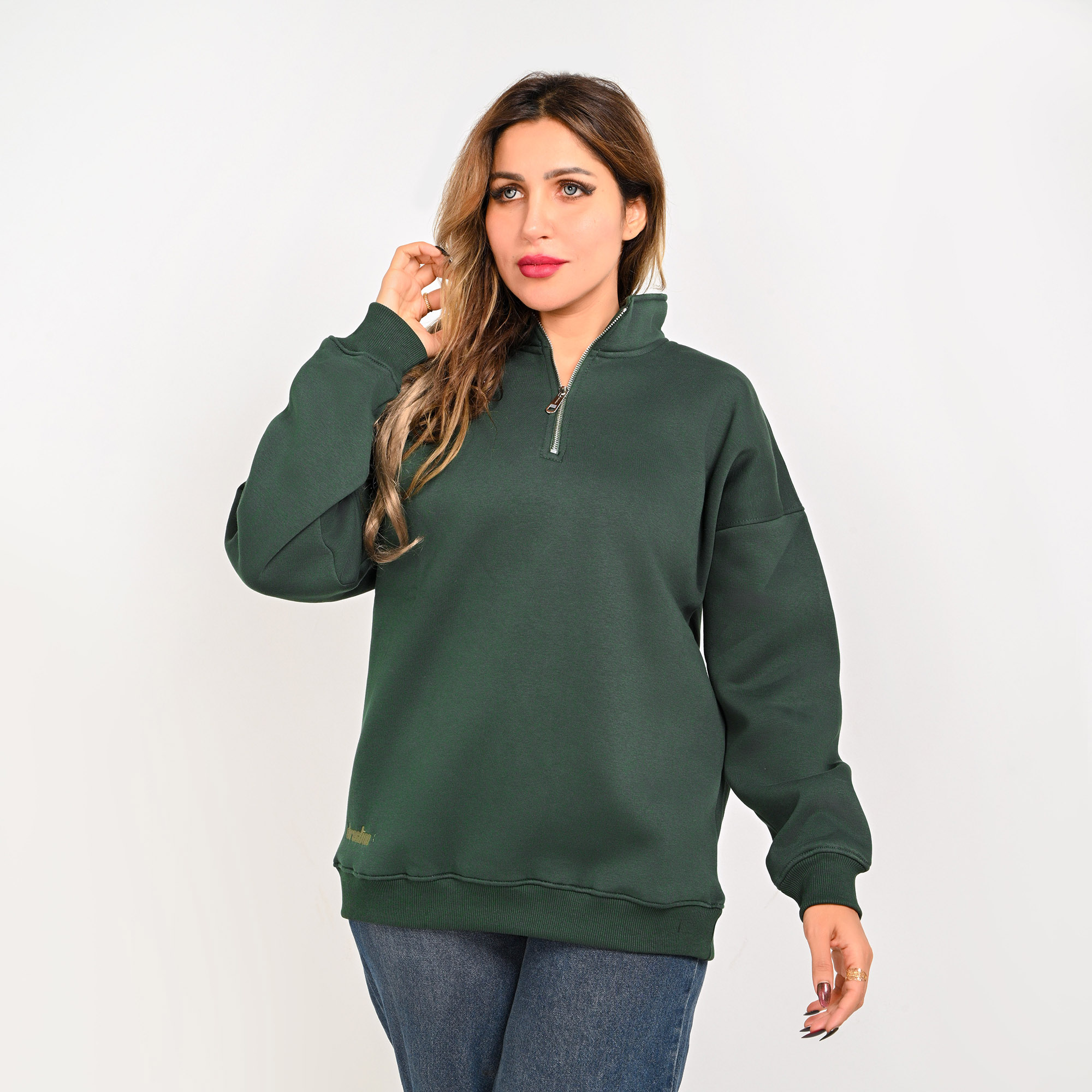 Unisex Dark olive green Quarter-Zip