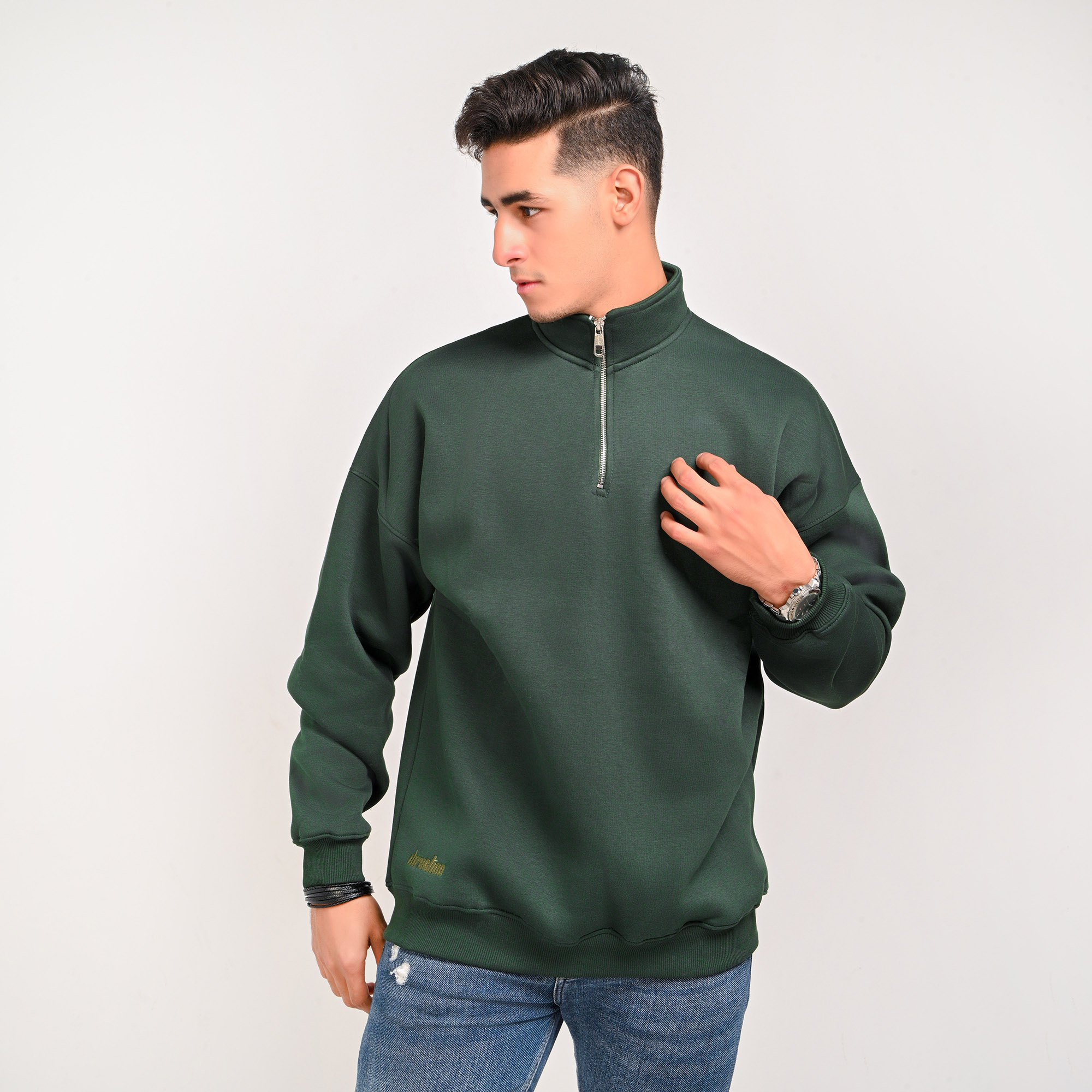 Unisex Dark olive green Quarter-Zip